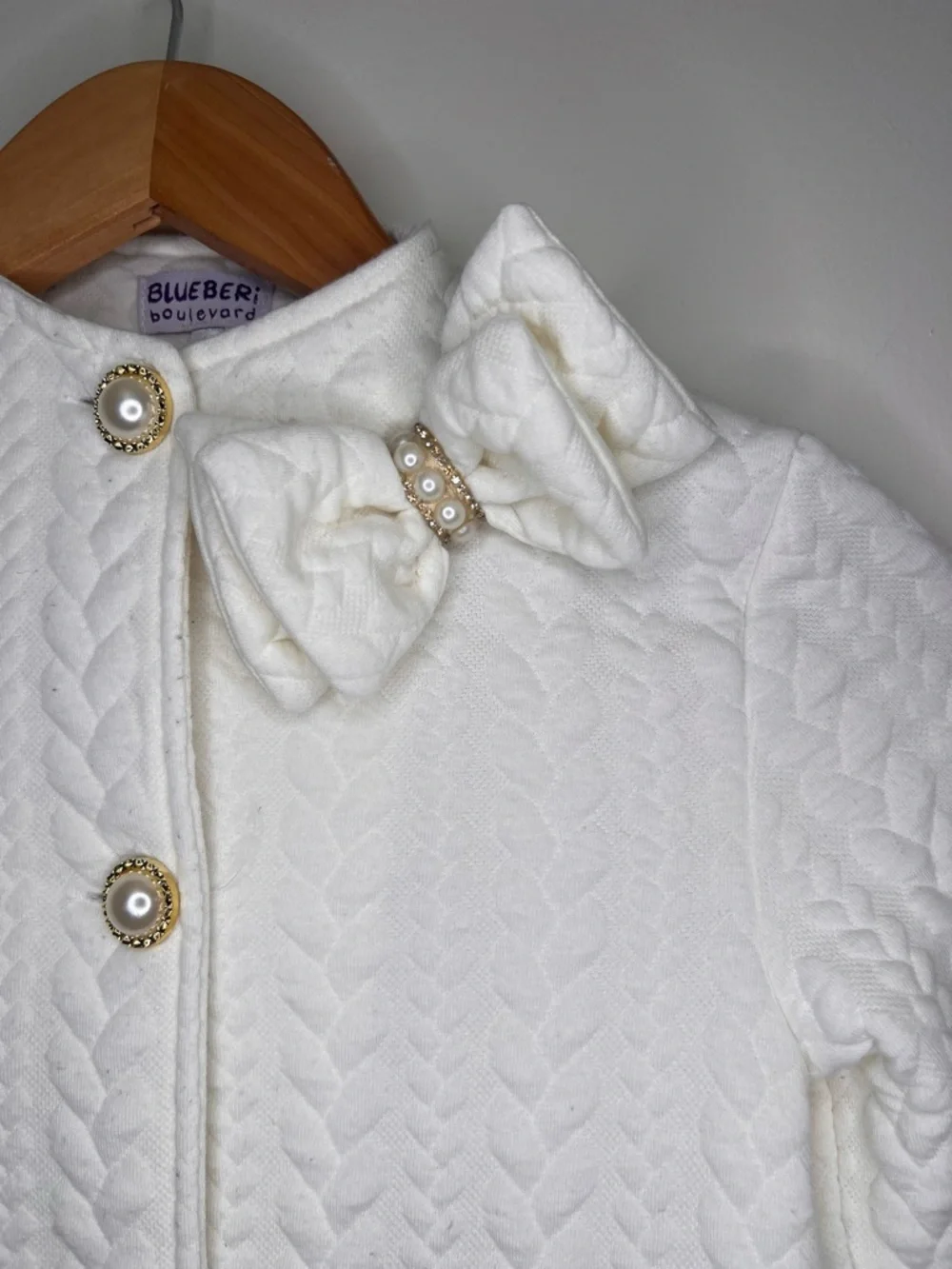 Blueberi Boulevard Girls White Quilted Coat Dress 6X Pearl Buttons Bow Holiday
